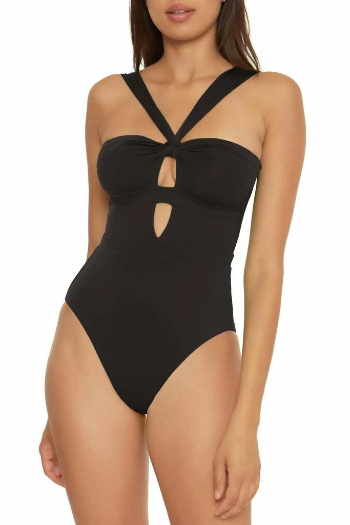 Becca Convertible Bandeau One Piece Asymmetrical Straps Bathing Suits In Black