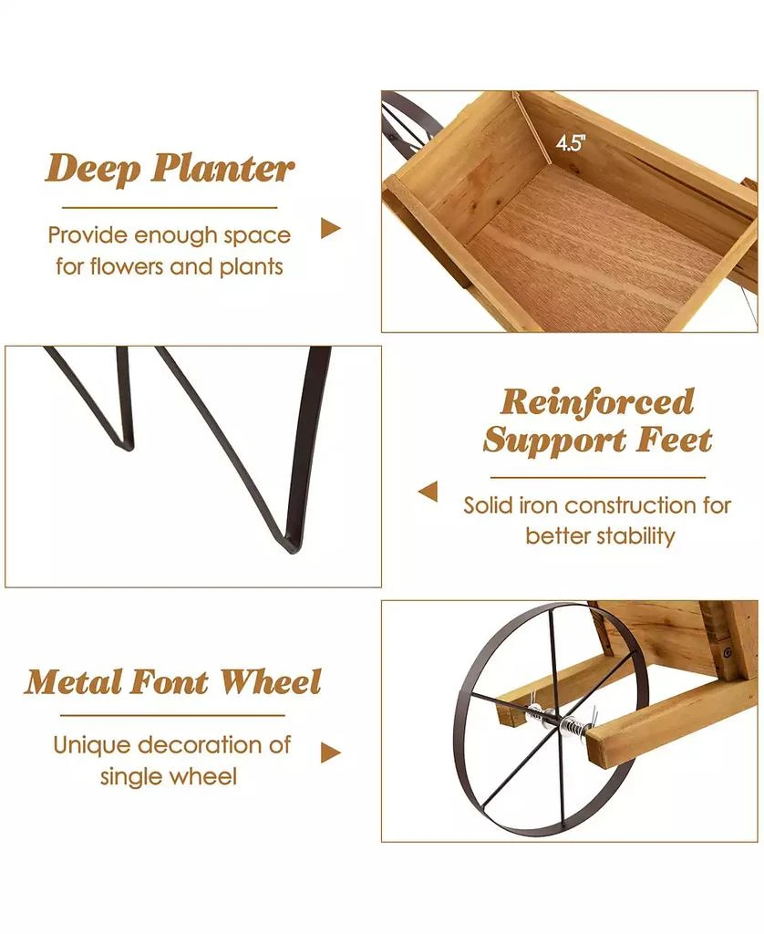 Costway Wooden Wagon Planter Decorative Indoor/Outdoor Rustic Flower Cart with Wheel 7