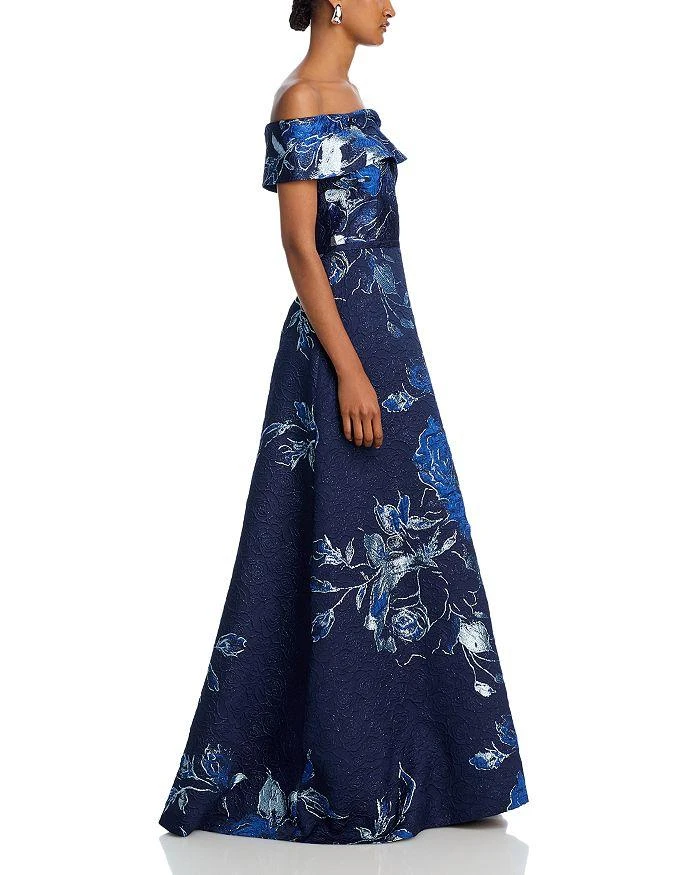 Teri Jon Off-the-Shoulder Metallic Floral Jacquard Gown 5