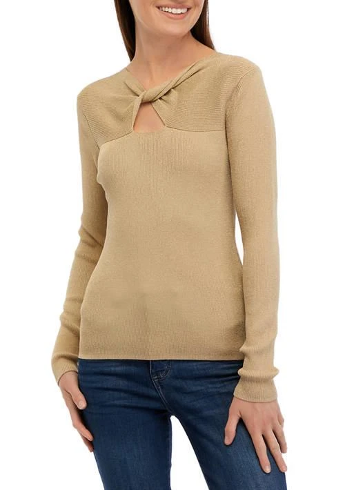 Calvin Klein Klein Womens Lurex Twist Neck Cutout Sweater 1