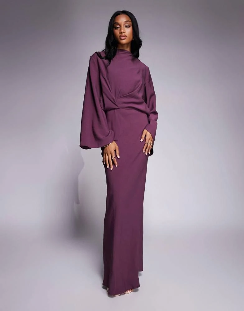 Shop ASOS DESIGN Tall long sleeve tucked waist bias maxi dress in plum -  BURGUNDY on Sale at BeyondStyle  Get 20% Off ASOS DESIGN Tall long sleeve  tucked waist bias maxi
