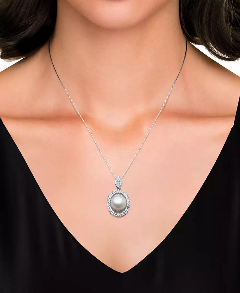 Belle de Mer Peacock Black Cultured Freshwater Pearl (10mm) & Cubic Zirconia 18" Pendant Necklace in Sterling Silver (Also in White Cultured Freshwater Pearl)