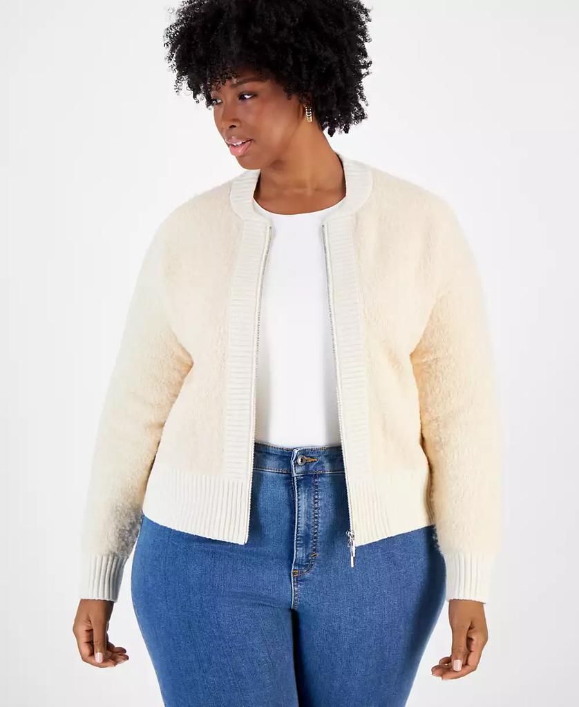 On 34th Trendy Plus Size Boucle Knit Bomber Cardi Jacket, Created for Macy's