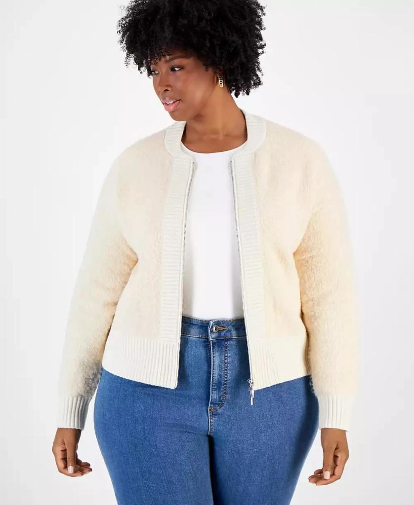 On 34th Trendy Plus Size Boucle Knit Bomber Cardi Jacket, Created for Macy's 1