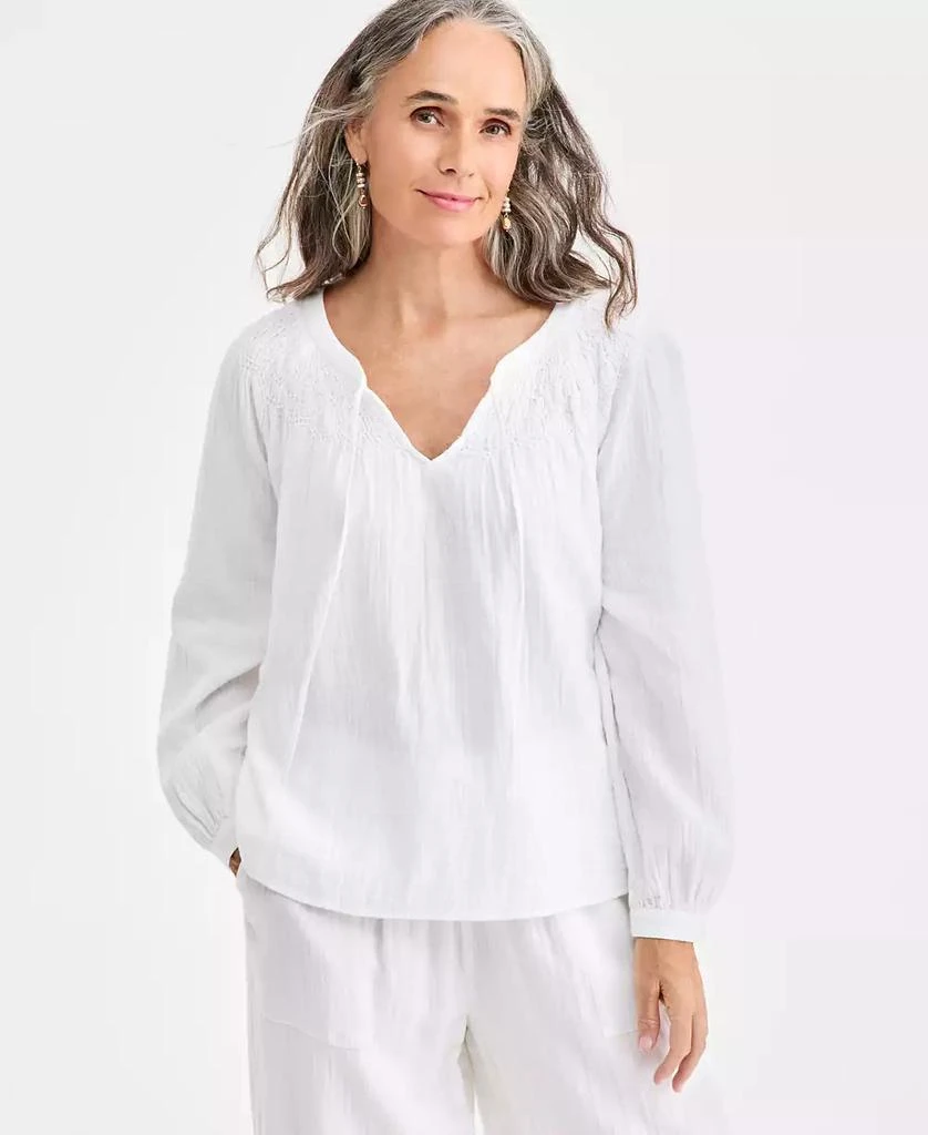 Style & Co Petite Solid Smock Neck Top 1