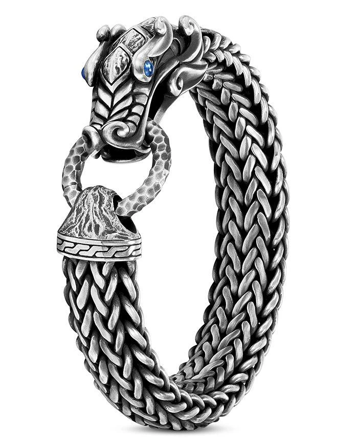 John Hardy Reticulated Silver Legends Naga Blue Sapphire Hammered Chain Bracelet 6