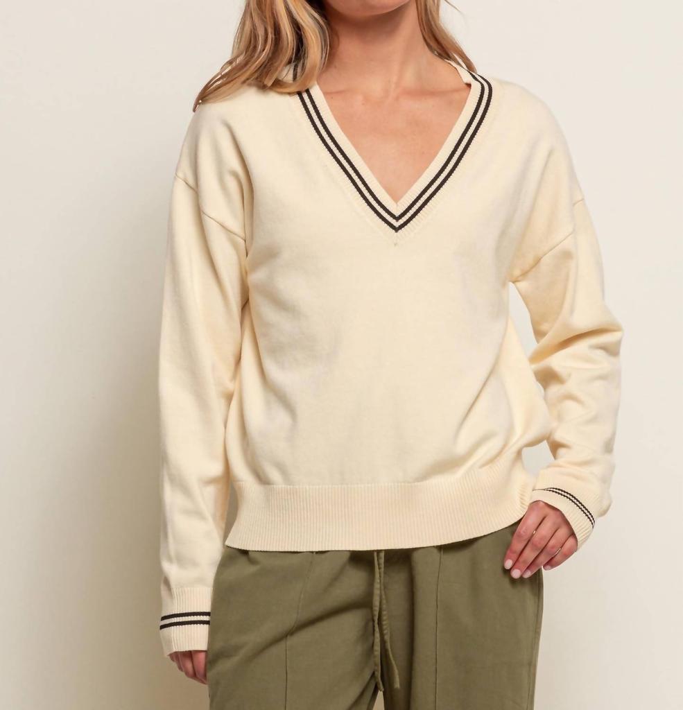 Red Haute V Neck Sweater In Butter