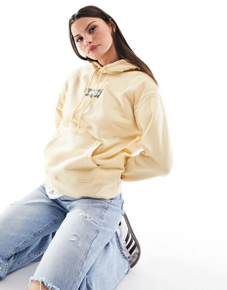 Levi's Levi's hoodie with leopard print logo in cream 1
