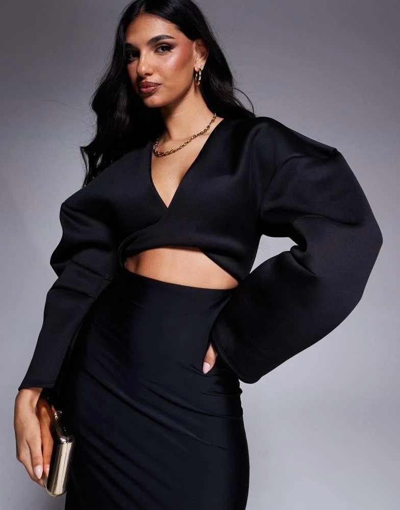 ASOS ASOS DESIGN scuba oversize shoulder faux-ord maxi dress with sculpting  jersey skirt in black - Dresses & Skirts - Free Shipping - BeyondStyle