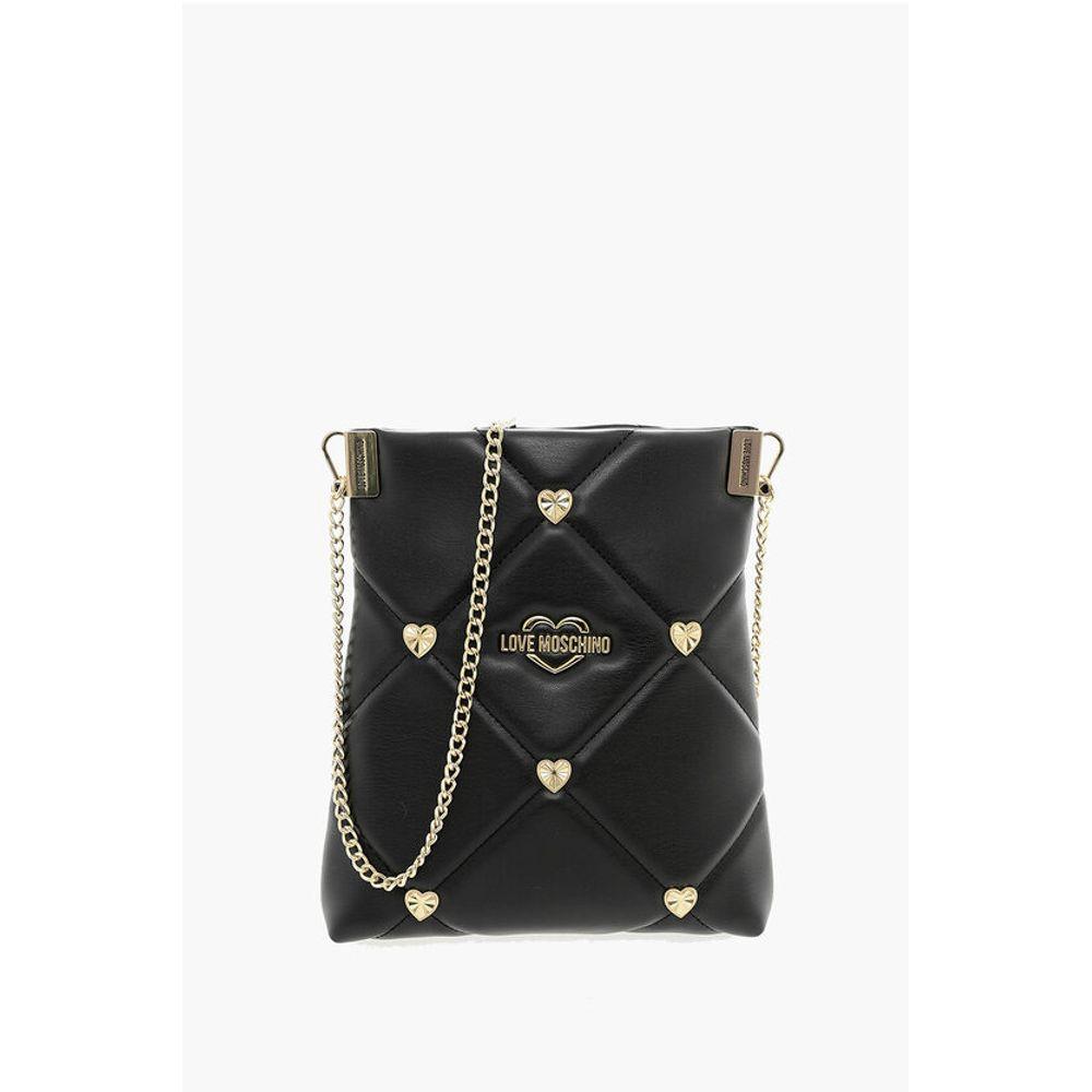 Moschino LOVE Quilted Faux Leather Crossbody Bag with Heart-Shaped Women's Je