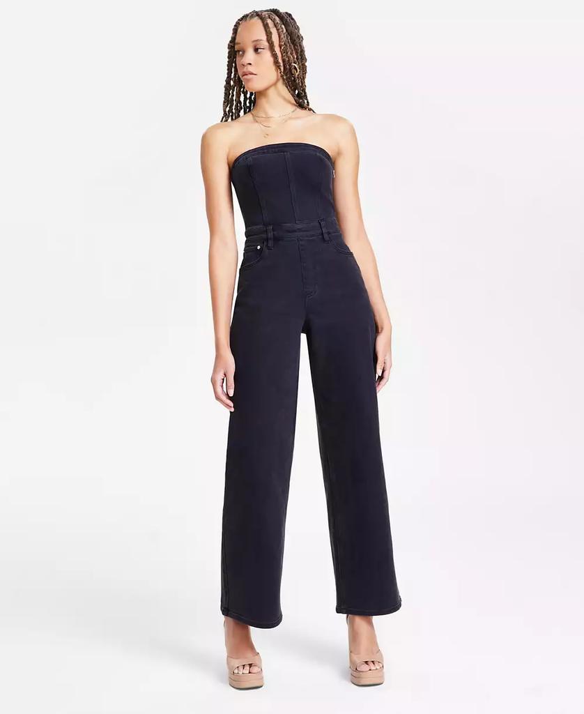 Bar III Women's Strapless Black-Wash Denim Jumpsuit, Exclusively at Macy's