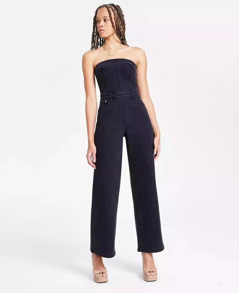 Bar III Women's Strapless Black-Wash Denim Jumpsuit, Exclusively at Macy's 1