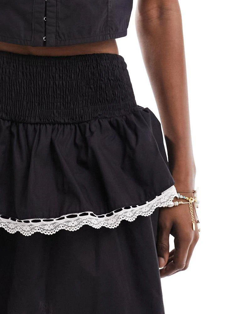Daisy Street Daisy Street shirred waist frill mini skirt with lace trim in black co-ord 5