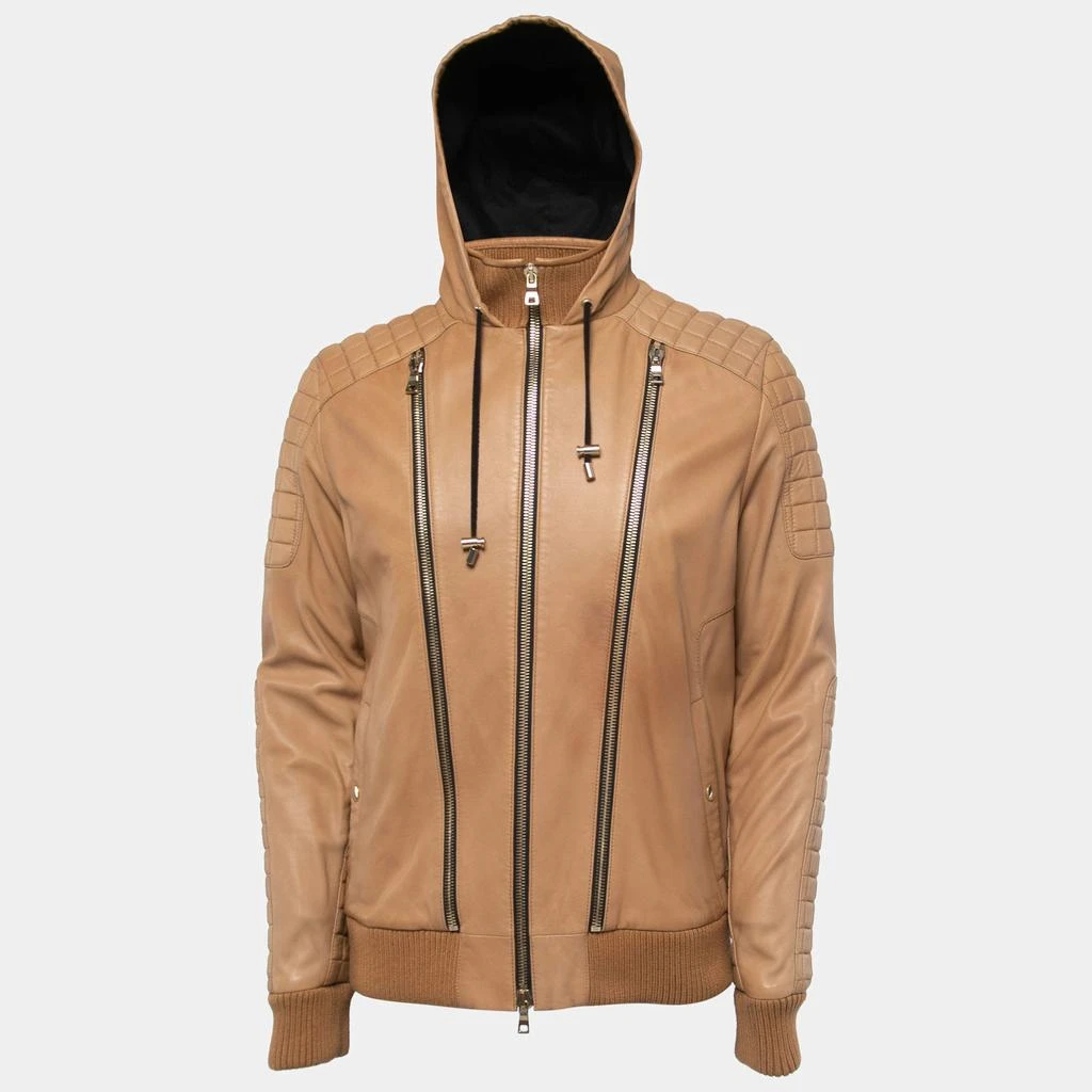 Balmain Balmain Beige Lambskin Leather Hooded Jacket 2XL 1
