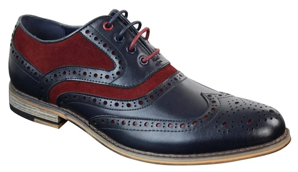 House Of Cavani Mens Classic Burgundy Suede Oxford Brogue Shoes in Navy Leather