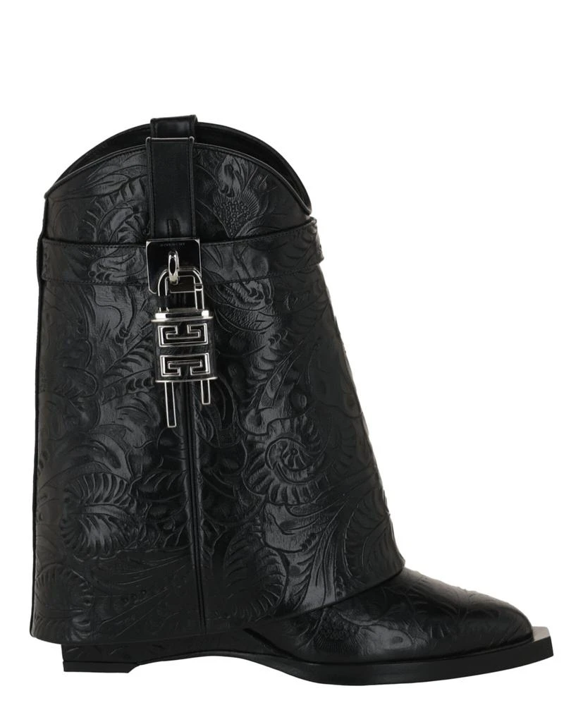 Givenchy Shark Lock Cowboy Ankle Boots In Leather With Western Pattern 1