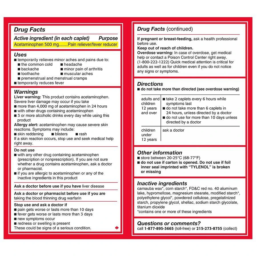 TYLENOL Acetaminophen Caplets 4