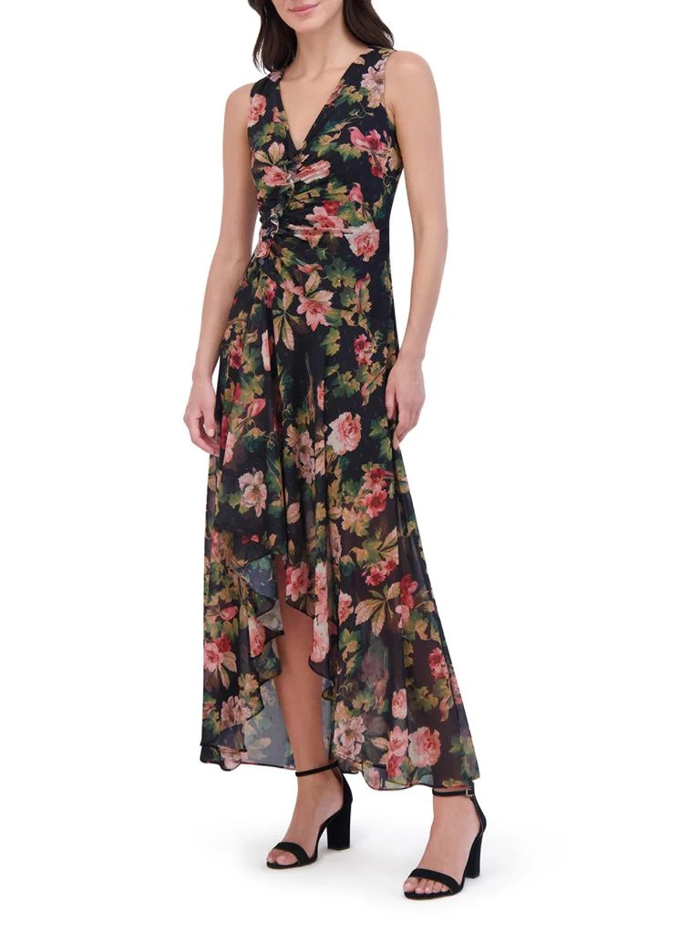 eliza j high low chiffon dress Eliza J Floral A-Line Chiffon Gown In Poppy - 60% Off