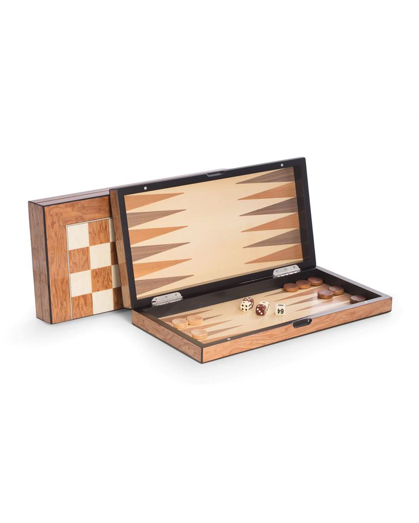 Bey-Berk Lacquer-Finished Travel Game Set, Brown