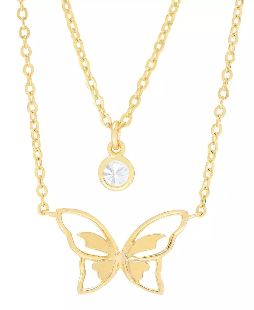 Macy's Lab-grown White Sapphire Bezel & Butterfly Layered Pendant Necklace (1/3 ct. t.w.) in 14k Gold-Plated Sterling Silver 1