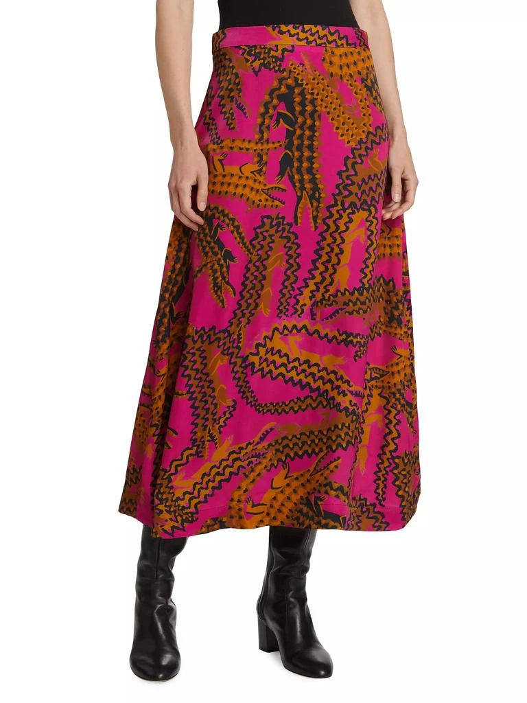 Farm Rio Crocodile-Print Satin Midi-Skirt 3