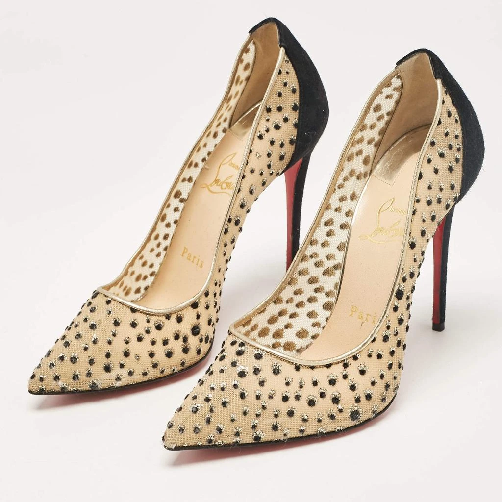 Christian Louboutin Christian Louboutin Beige/Black Mesh and Suede Follies Lace Pumps Size 38 2