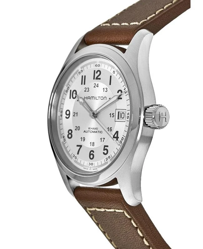 Hamilton Hamilton Khaki Field Auto 38MM Silver Dial Leather Strap Men's Watch H70455553 3