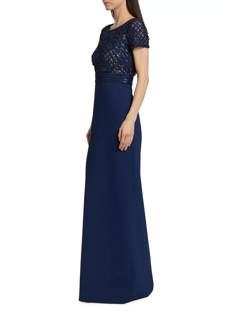 Pamella Roland Embroidered Bodice Crepe Column Gown 4