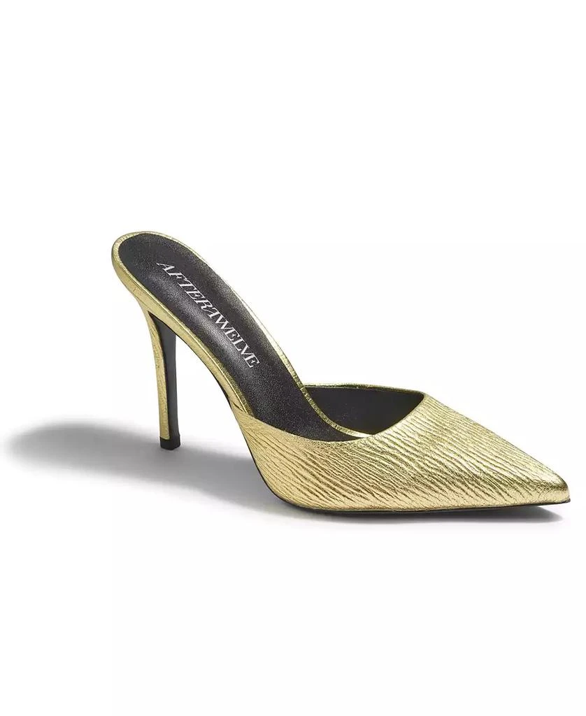 Twelve AM Womens Gold Leather Heels ( Bachelorette Mules) 1