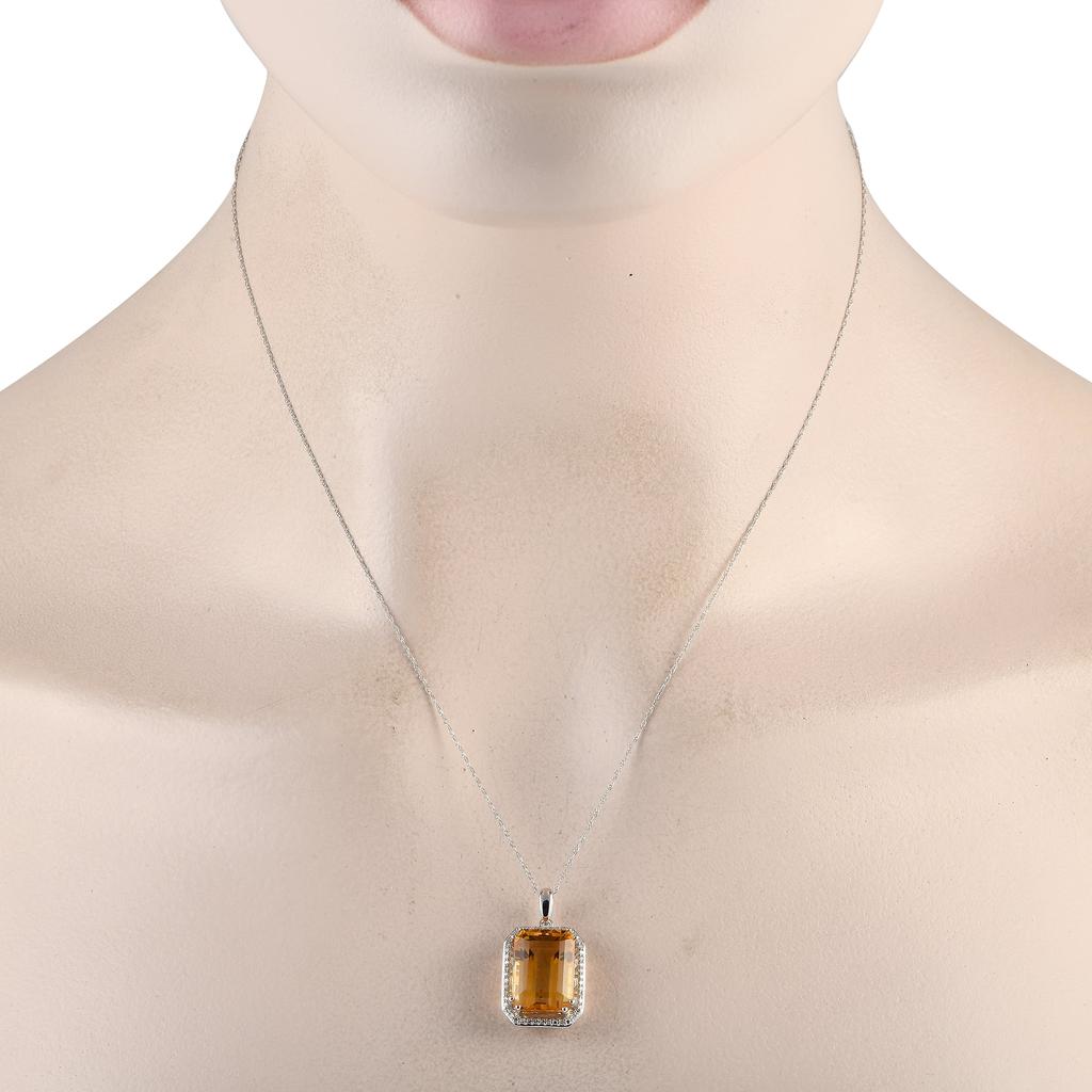 Non Branded 14K White Gold 0.20ct Diamond and Citrine Pendant Necklace PD4-15513WCIT