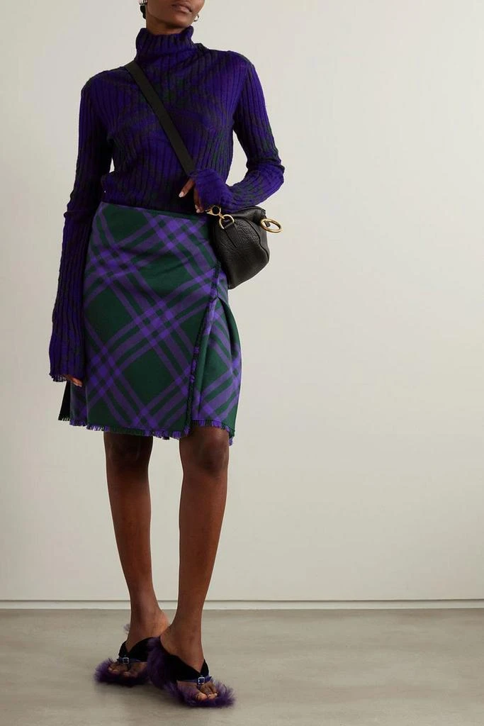 Burberry Frayed checked wool wrap skirt 2