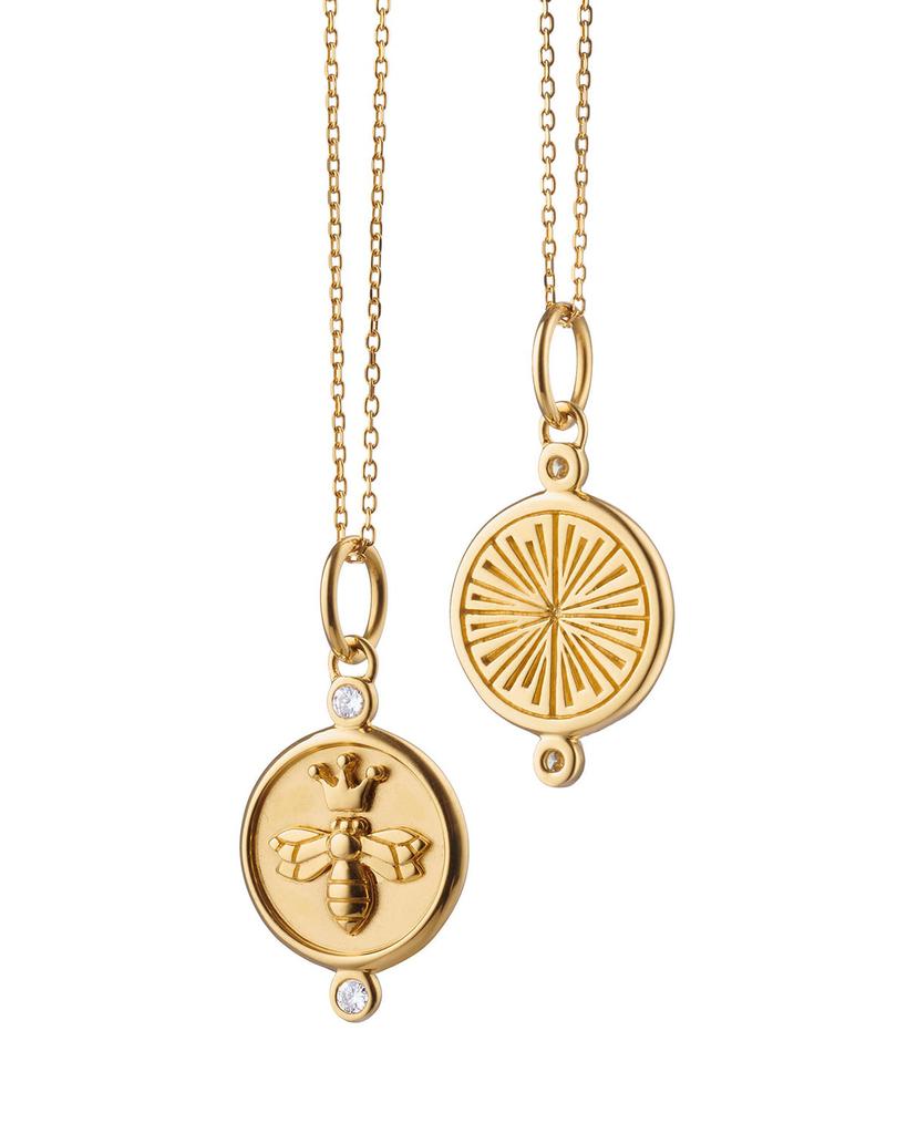 Monica Rich Kosann 18K Yellow Gold Queen Bee Charm Necklace with Diamonds