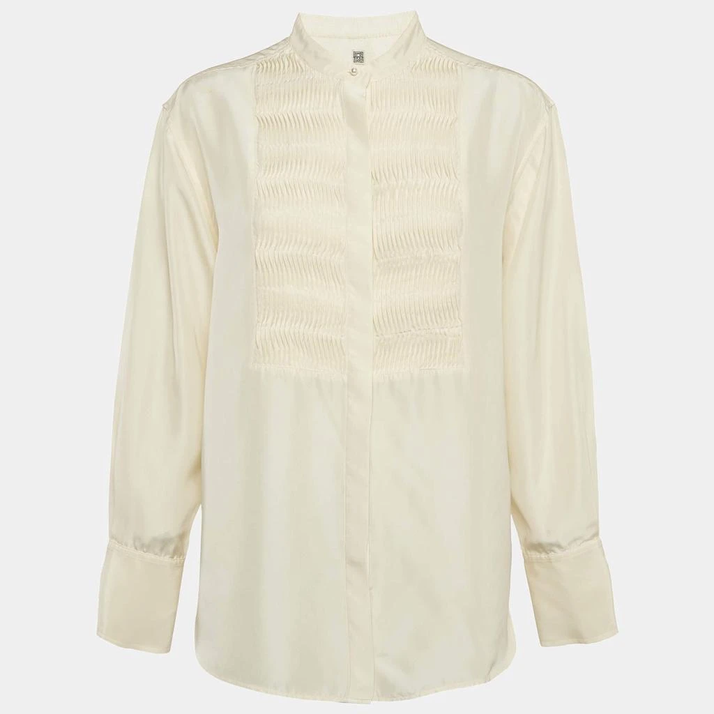 Totême Toteme Cream Silk Pleated Long Sleeve Shirt M 1