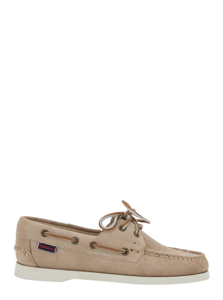 SEBAGO portland Dockside Beige Loafers With Decorative Laces On The Sides And Contrasting Stitching In Suede Woman 1