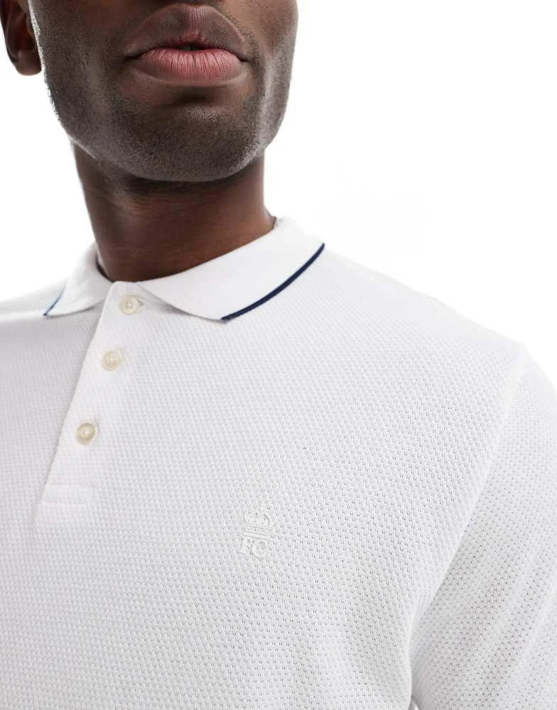 French Connection Mens French Connection tipped popcorn polo shirt in white and navy 4