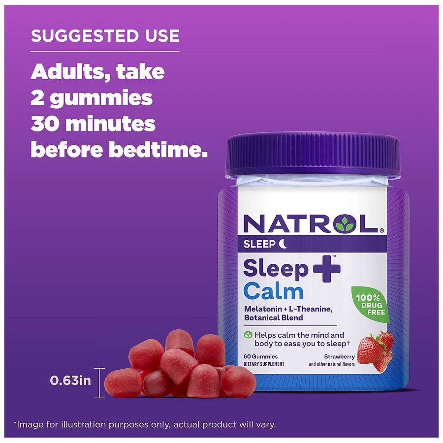 Natrol Sleep+ Calm, Melatonin and L-Theanine, Gummies Strawberry 7