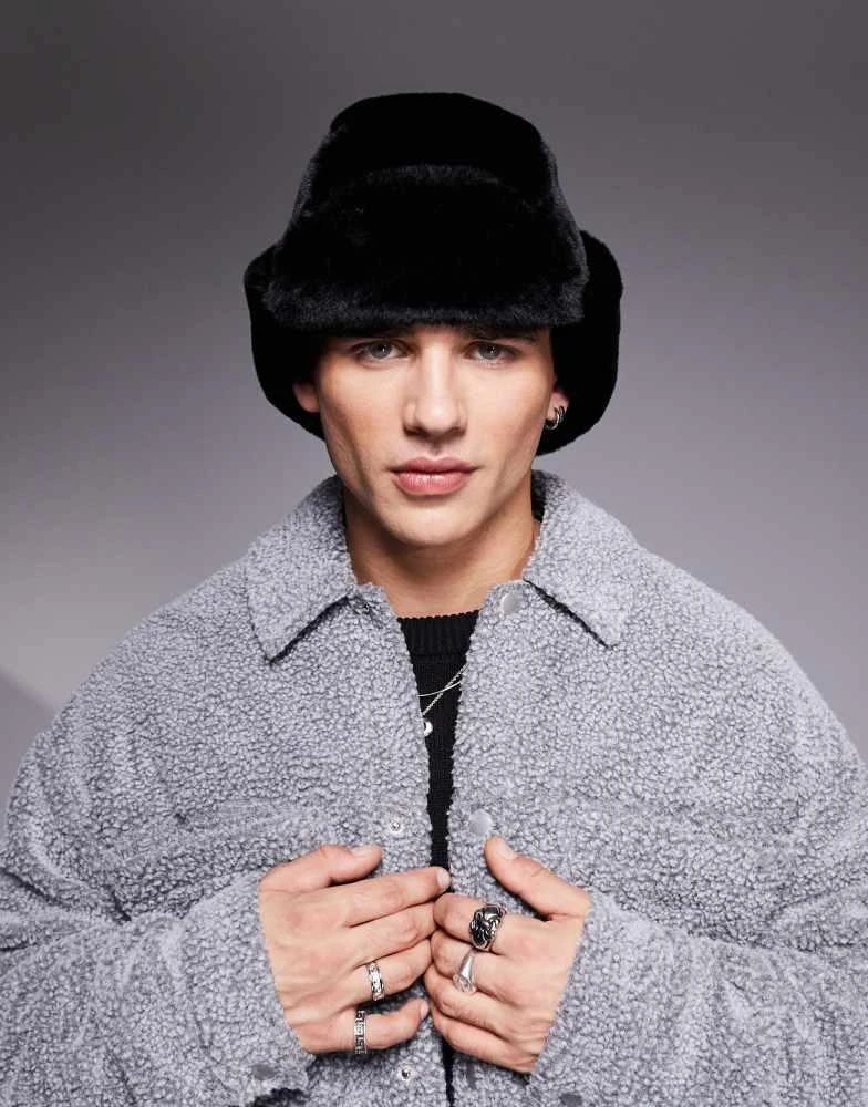 ASOS ASOS DESIGN faux fur trapper hat in black 3