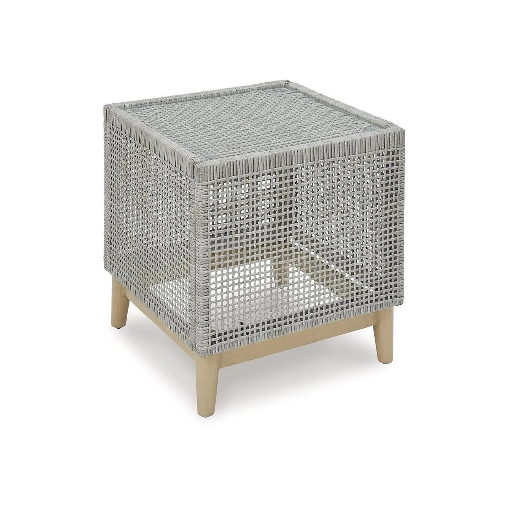 Hivvago Yami 23 Inch Outdoor Side End Table, Resin Wicker, Tempered Glass Top, Gray