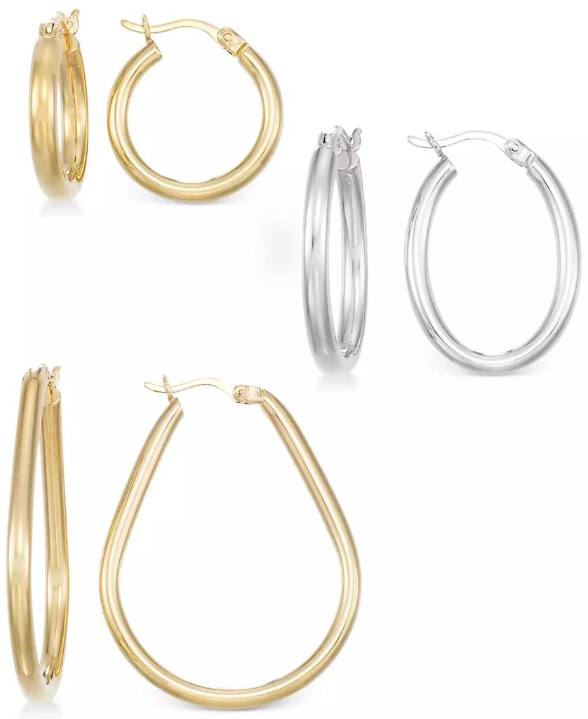Macy's Set of Three Hoop Earrings in 14k Yellow Gold Vermeil and Sterling Silver