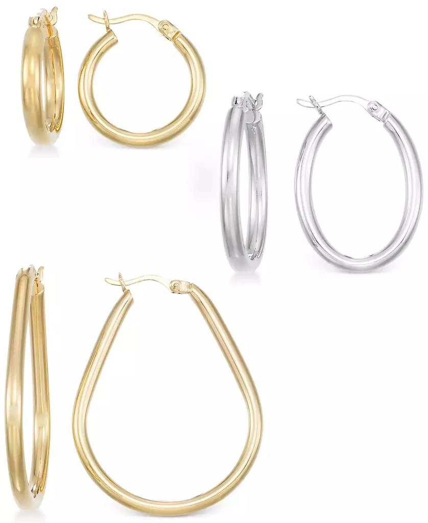 Macy's Set of Three Hoop Earrings in 14k Yellow Gold Vermeil and Sterling Silver 1