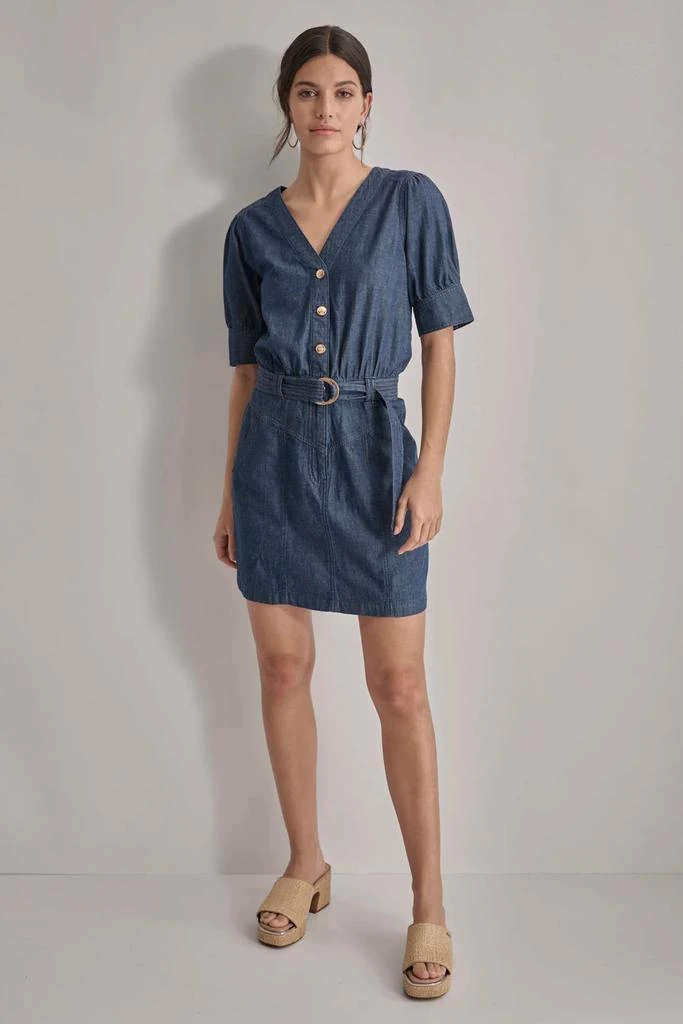 DKNY V-NECK BUTTON FRONT LIGHTWEIGHT DENIM DRESS 1