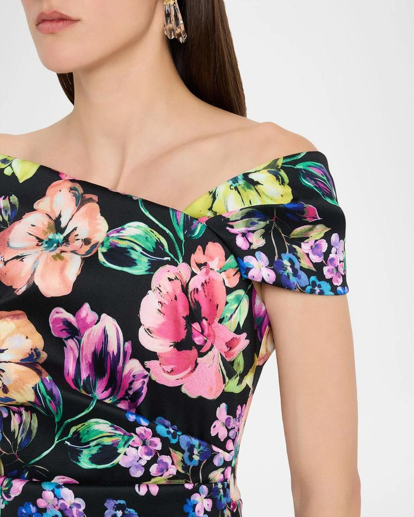 Teri Jon Pleated Floral-Print Stretch Gazar Dress 5