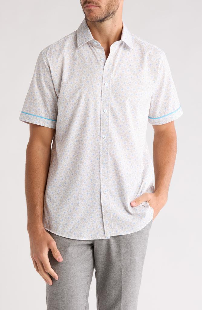 TR Premium Tipped Floral Print Short Sleeve Button-Up Shirt
