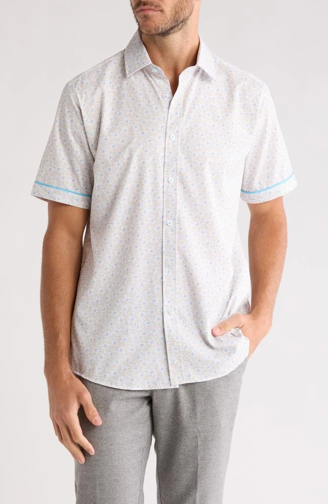 TR Premium Tipped Floral Print Short Sleeve Button-Up Shirt 1