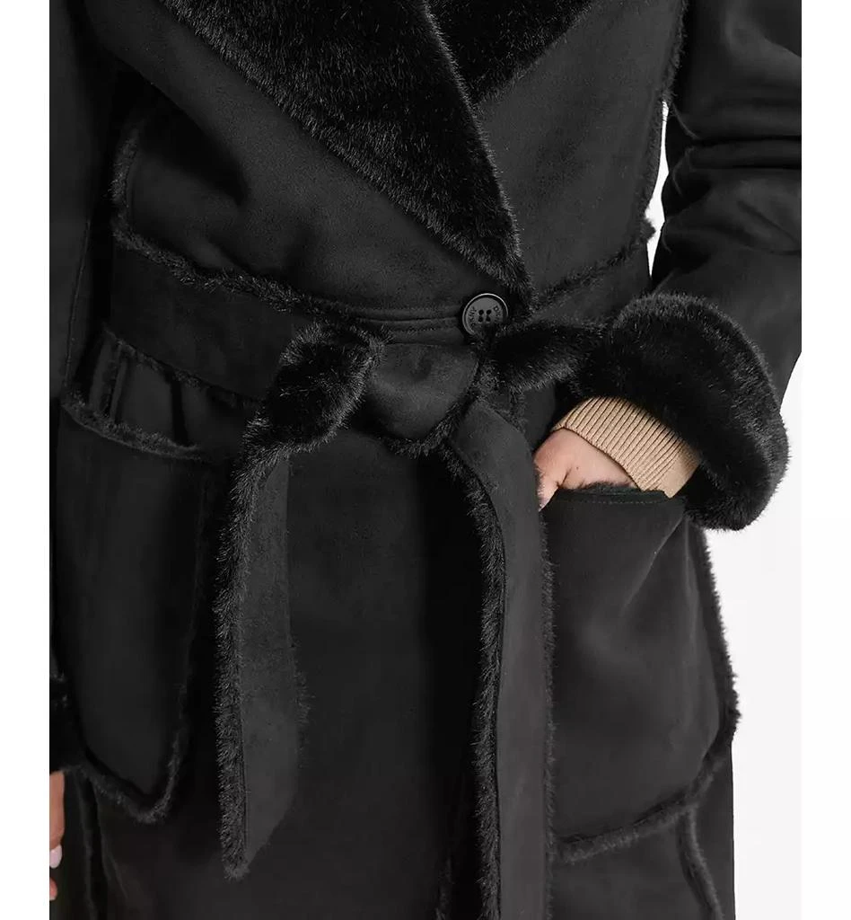 DKNY Women's Belted Notched-Collar Faux-Shearling Coat, Created for Macy's 6