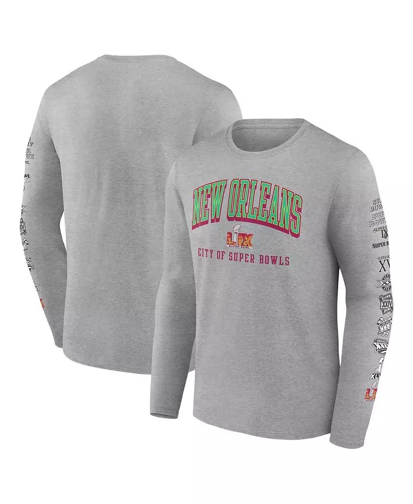 Fanatics Men's Heather Gray Super Bowl LIX Host History Long Sleeve T-Shirt 1