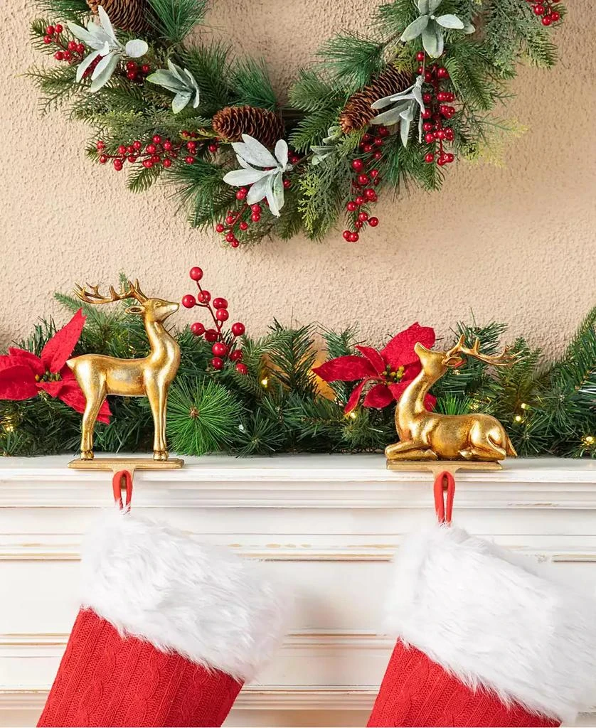 Glitzhome Set of 2 Gold Resin Standing Sitting Reindeer Stocking Holders 6