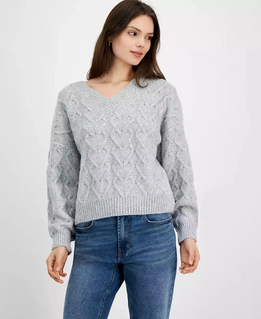 Hippie Rose Juniors' Heart Cable-Knit V-Neck Sweater 1