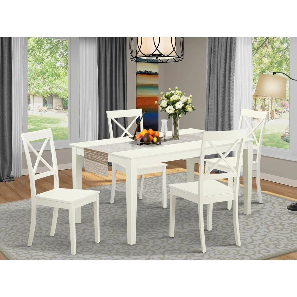 East West Furniture Dining Room Set Linen White, CABO5-LWH-W 2