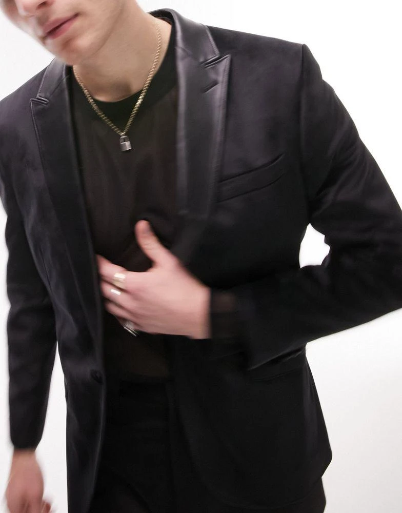 Topman Topman skinny velvet blazer in black 4